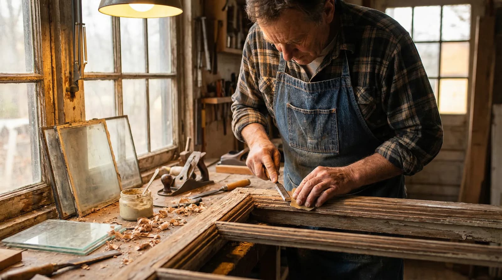 Historic Nantucket home with gray cedar shingles and white trim undergoing careful restoration