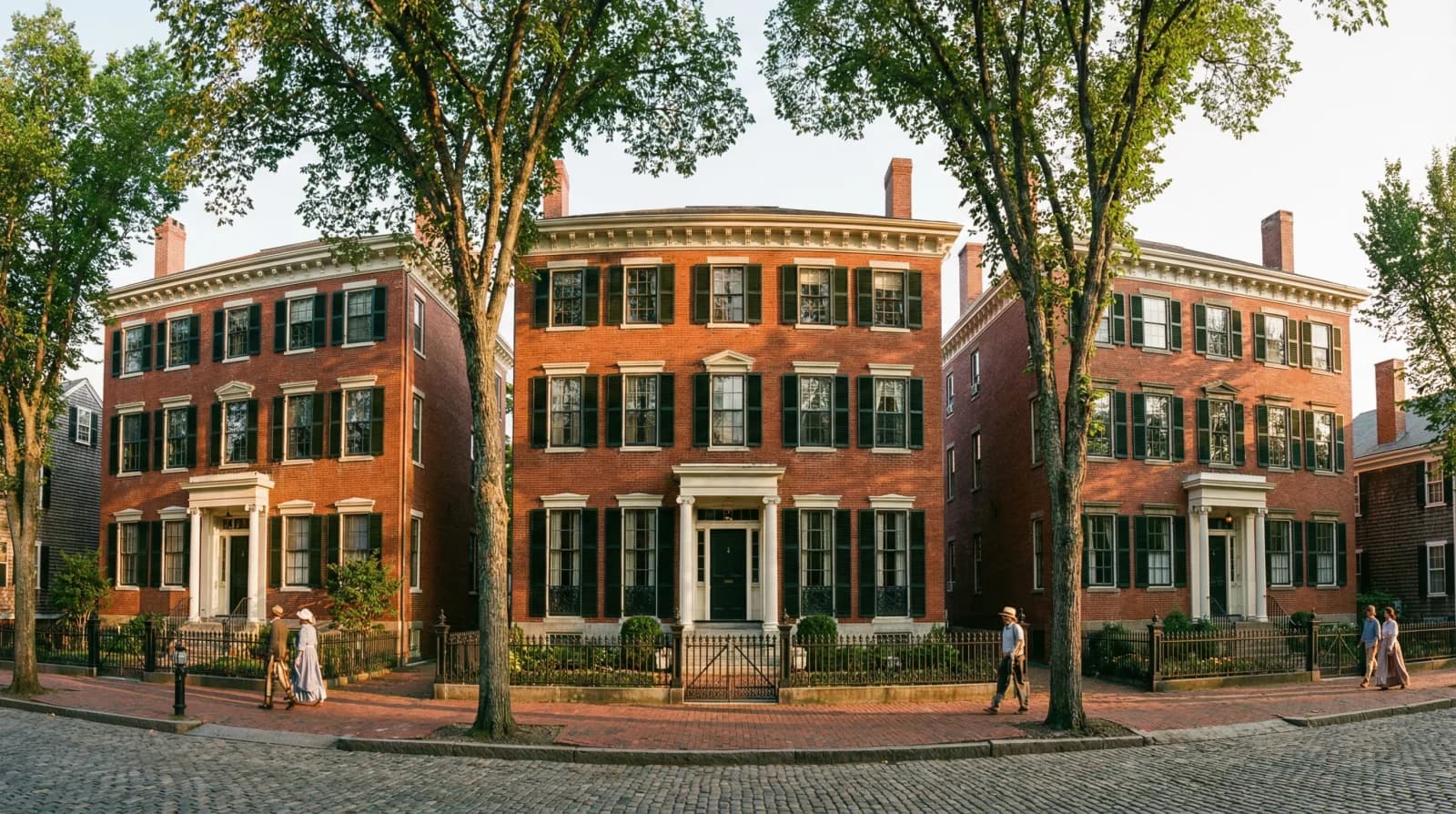 Grand Federal-era whaling captain mansion on Main Street Nantucket with classic gray shingles and white trim